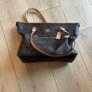 Coach Brown Signature Tote with Tan Accents